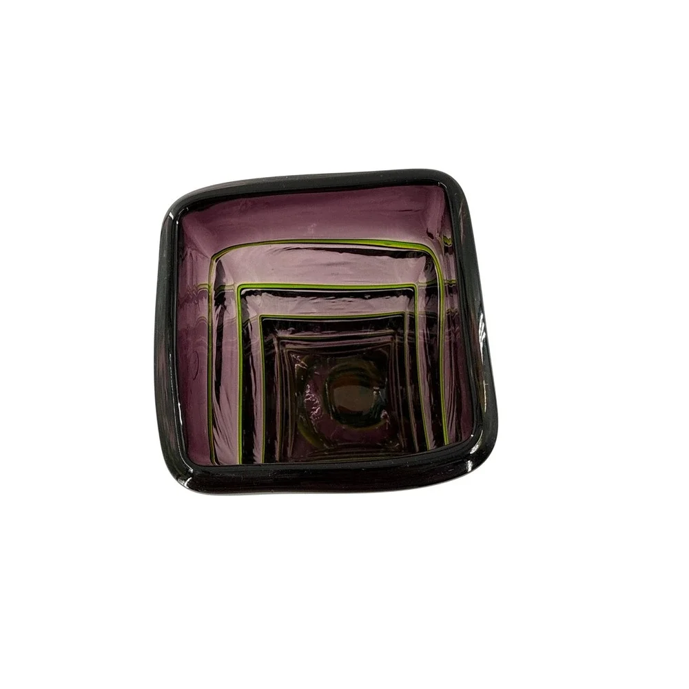Unsigned Art Glass Vase Unisex OS Purple Green Spiral Ribbed Rectangular Tall